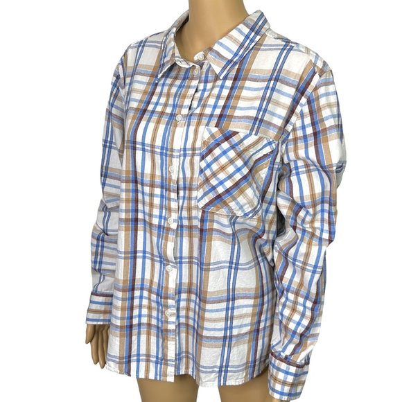 Time And Tru Womens XXL 20 Long Sleeve Button Up Flannel Plaid Shirt Blouse - Picture 5 of 12